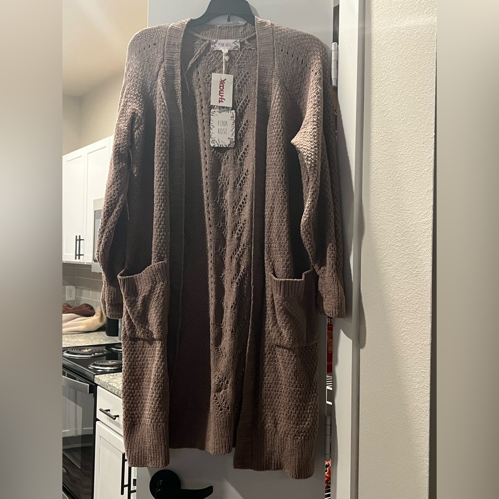 Pink Rose Chocolate Knit Cardigan